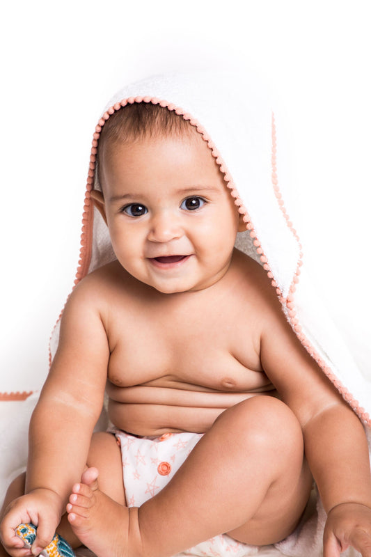 Bamboo Baby Hooded Towel with Pom Poms - Soft Luxury Bath Cape | Pureli Baby