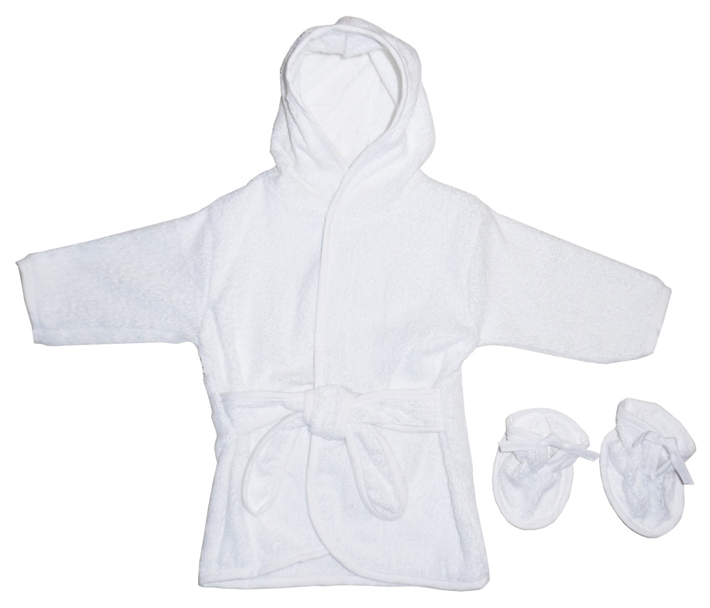 White Hooded Baby Terry Robe with Booties - Soft Cotton Blend | Pureli Baby