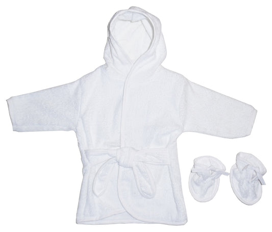 White Hooded Baby Terry Robe with Booties - Soft Cotton Blend | Pureli Baby